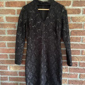 Miss Kim * Long Sleeve Black Mini Skirt / Dress * High Neck * Classy * EUC